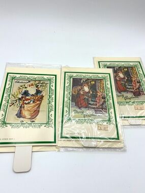 Lot of 3 Vintage Mechanical Christmas Cards Pull Tab Santa Moving